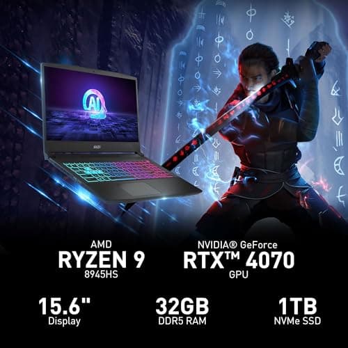MSI Katana A15 AI 15.6” 165Hz QHD Gaming Laptop: Ryzen 9-8945HS, NVIDIA Geforce RTX 4070, 32GB DDR5, 1TB NVMe SSD, Cooler Boost 5, Win 11: Black B8VG-450US