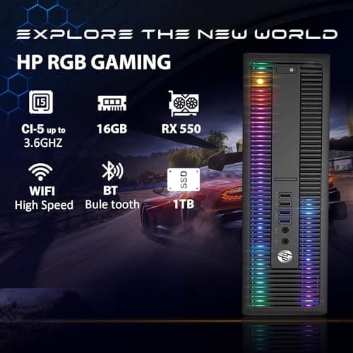 HP RGB Gaming Desktop Computer, Intel Quad Core I5-6500 up to 3.6G, Radeon RX 550 4G, 16GB DDR4, 1TB SSD, RGB Keyboard & Mouse, 600M WiFi & BT 5.0, Win 10 Pro (Renewed)