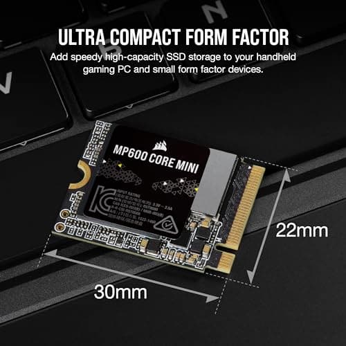 Corsair MP600 CORE MINI 2TB M.2 NVMe PCIe x4 Gen4 2 SSD – M.2 2230 – Up to 5,000MB/sec Sequential Read – High-Density QLC NAND – Great for Steam Deck, ASUS ROG Ally, Microsoft Surface Pro – Black