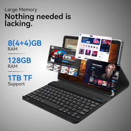 2025 Tablet 10.1 Inch 2 in 1 Android Tablet with keyboard Octa-Core 8(4+4 Virtual)+128GB Storage 1TB Expandable, 13+8MP Camera, Latest Tablets PC with Case Mouse Stylus Support 5G WiFi, IPS FHD Screen