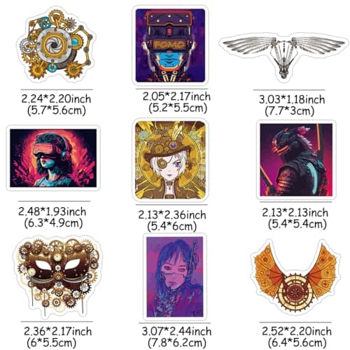 120 Pcs Steampunk and Cyberpunk Stickers for Water Bottles, Waterproof Vinyl Vintage Stickers for Scrapbook Laptops, Punk Decorative Decals for Boys Adults Teens