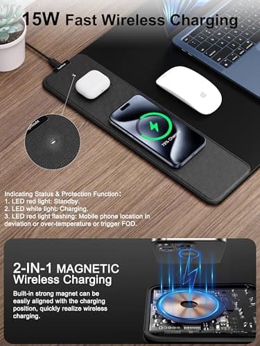 TopMade Wireless Charging Mouse Pad, Waterproof Gaming Mousepad with Ultra-Smooth Surface, Non-Slip Base, 31.5"x15.75" XXL Large Desk Pad, Classic Black Computer Desk Mat for MacBook, PC, Laptop