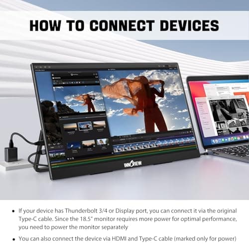 InnoView Portable Monitor 18.5 inch 100HZ 120% sRGB, 1080P FHD IPS Large Portable Monitors for Laptop USB C HDMI HDR Travel Monitor with Kickstand Mac PC Xbox PS4/5 Switch
