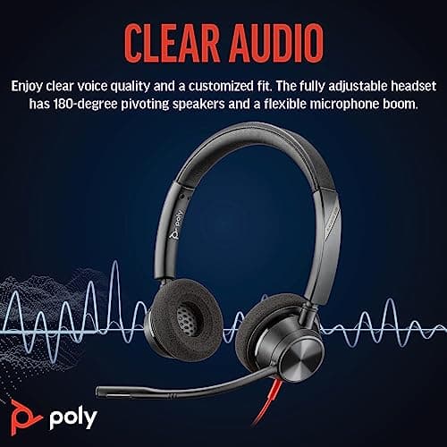 Poly Blackwire 3320 Wired Headset (Plantronics)– Flexible Microphone Boom – Hi-fi Stereo - Connect to PC/Mac via USB-C or USB-A - Certified for Microsoft Teams - Amazon Exclusive