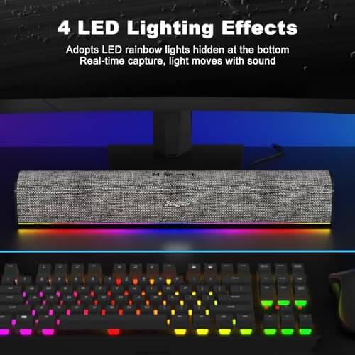 SOULION R100 Bluetooth Computer Speakers with Dynamic LED Light, USB Plug & Play PC Speakers with Switch Button, Clearly Sound Soundbar for Desktop Laptop Monitor(USB-C to USB Adapter Included)