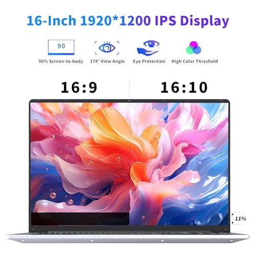 16 Inch Laptop Computer 2025, Gaming Laptop, 16GB RAM 1TB SSD, N100 Processor, FHD 1920 * 1200, 180° Open, Backlit Keyboard, Windows 11 Pro, Fingerprint Unlock, UHD Graphics 750 MHz, Student