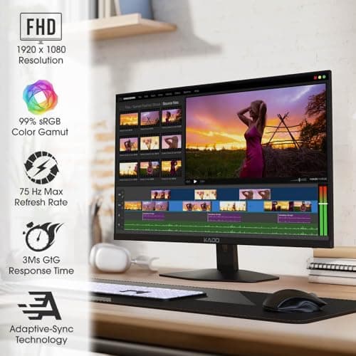 Kado Triple Monitor Setup - 3-Pack 27" 1920x1080 Computer Monitor 75Hz VESA Mount HDMI Office Gaming Hybrid Built-in Speakers (E27 Trio Series)