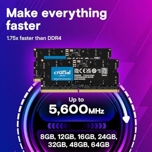 Crucial 16GB DDR5 RAM, 5600MHz (or 5200MHz or 4800MHz) Laptop Memory, SODIMM 262-Pin, Compatible with 13th Gen Intel Core and AMD Ryzen 7000 - CT16G56C46S5