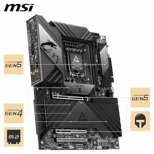 MSI MEG Z890 Unify-X Motherboard, ATX - Supports Intel Core Ultra Processors (Series 2), LGA 1851-110A SPS, DDR5 Memory (9600+ MT/s OC), PCIe 5.0 & 4.0 x16, M.2 Gen5, Thunderbolt 4, Wi-Fi 7, 5G LAN