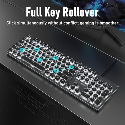 EWEADN TK100 Typewriter Keyboard Wired Mechanical Keyboard, 104 Keys Aesthetic Typewriter Keyboards with White Backlit, Anti-Ghosting, Blue Switch Wired Cute Keyboards-Black