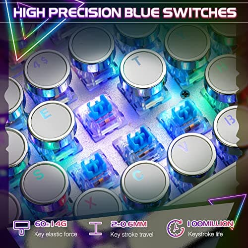 Typewriter Style Mechanical Gaming Keyboard RGB Backlit Wired with Blue Switch Retro Round Keycap 104 Keys Keyboard (White 104 Keys RGB)
