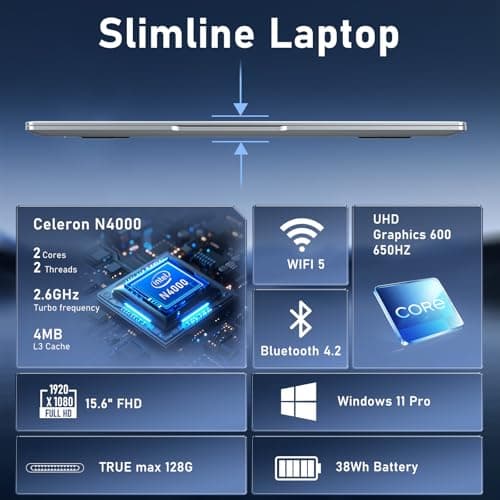 2025 Laptop 15.6 inch, Laptop Computer with N4000 Processor with 8GB RAM 256GB SSD, FHD Display 1920*1080P, WIFI5 BT4.2 HDMI Windows 11 Laptop, Thin and Light Laptop, Office Laptop, Study Laptop