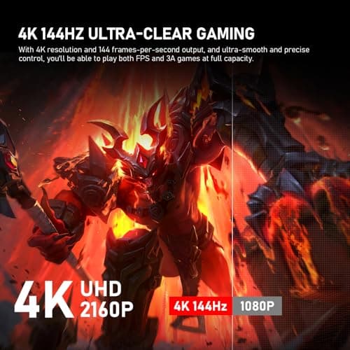 27 inch IPS PC Screen, 4K Gaming Monitor 144Hz, 1ms, FreeSync, 128% sRGB, 178° Wide Viewing Angle, HDMI 2.1, DisplayPort,Height-Adjustable and Swivel,75 * 75MM Wall Mount Compatible - Black