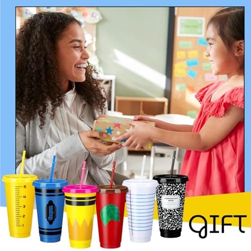 Rtteri 24 Pcs Back to School Reusable Plastic Coffee Cups in Bulk 24 oz Reusable Teacher Appreciation Cups Tumbler with Lids and Straws First Day of School Party Favors Gift for Classroom Supplies