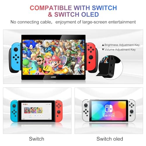G-STORY 10.1‘’ Portable Monitor for Switch, 1080P Portable Gaming Monitor IPS Screen with USB Type-C and Randomly Bag, Game Mode, Travel Monitor fo Switch（not Included）