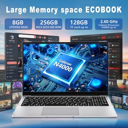 15.6 inch Laptop, 8gb RAM Gaming Laptop with 256GB SSD, Traditional Laptops N4000, Netbook Computers Full HD 1920X1080 Display WiFi5 Mini-HDMI 180 Angle Opening laptops for Student Business