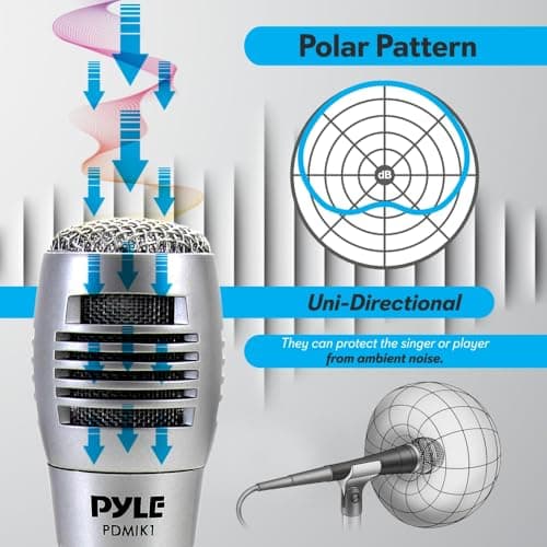 Pyle Wired Dynamic Microphone - Professional Moving Coil Unidirectional Handheld Mic with Built-in Acoustic Pop Filter, Rugged Construction, Steel Mesh Grill, 6.5 ft XLR Audio Cable Wire - PDMIK1