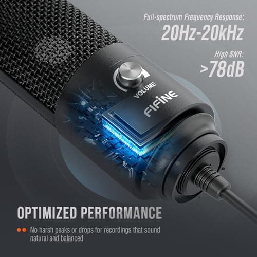 FIFINE USB Microphone, Metal Condenser Recording Microphone for MAC OS, Windows, Cardioid Laptop Mic for Recording Vocals, Voice Overs, Streaming, Meeting and YouTube Videos-K669B