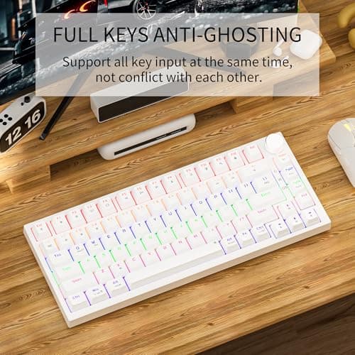 Newmen GM326 75% Percent Mechanical Keyboard,Wired Mini Backlit Hot Swappable Gaming Mechanical Keyboard with Knob,82 Keys Anti-Ghosting Compact White Gaming Keyboards for PC Win Mac,Red Switch