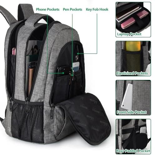 MATEIN Travel Laptop Backpack, Business Anti Theft Slim Sturdy Laptops Backpack with USB Charging Port, Water Resistant College School Computer Bag Gift for Men & Women Fits 15.6 Inch Notebook, Grey