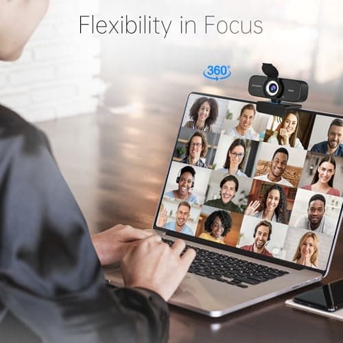 Full HD Webcam with Built-in Microphone and Rotatable Tripod, 1080P Video and Wide Angle Camera, Privacy Cover, for Desktop PC Laptop Computer Black