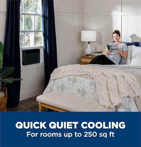 GE Window Air Conditioner Unit, 6,000 BTU for Small Rooms up to 250 sq ft. with Adjustable Fan and Cooling Settings, Perfect for Bedroom or Living Room, Easy Install Kit Included, Black