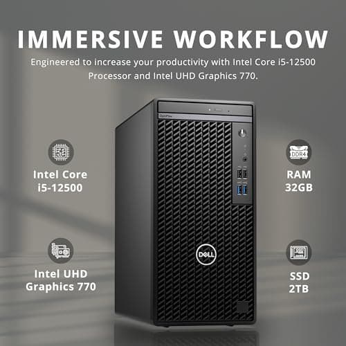 Dell OptiPlex 3000 Tower Business Desktop, Intel i5-12500 Processor, 32GB RAM, 2TB PCIe SSD, Ethernet, WiFi Adapter, KB& Mouse, DVDRW, Windows 11 Pro, Black
