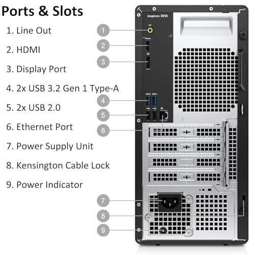 Dell Inspiron 3910 Tower Business Desktop Computer, 12th Gen Intel Hexa-Core i5-12400 (Beat i7-11700), 32GB DDR4 RAM, 1TB PCIe SSD, WiFi 6, Bluetooth, RJ45, Type-C, HDMI, DisplayPort, Windows 11 Pro