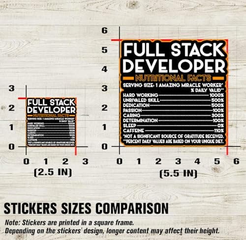 Full Stack Developer Vinyl Decal Sticker – Nutritional Facts Quote for Laptops, Water Bottles, Cars, Bumpers, Toolboxes – Gift for Coworker, Office, Birthday, Christmas – Waterproof Vinyl, Easy Peel