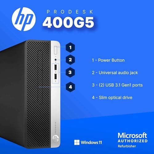 HP 400G5 ProDesk Desktop PC | Windows 11 Pro | Intel i5-8500 | 16GB RAM - 250GB NVME + 500GB SSD | 22" Monitor | RGB Speakers + Keyboard/Mouse | AX200 WiFi + BT | Home Office Computer (Renewed)