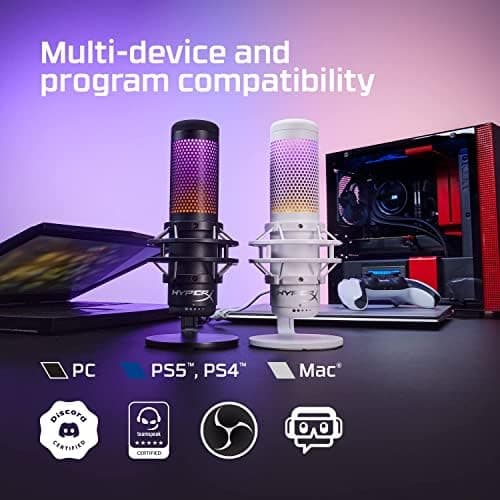 HyperX QuadCast S – RGB USB Condenser Microphone for PC, PS4, PS5 and Mac, Anti-Vibration Shock Mount, 4 Polar Patterns, Pop Filter, Gain Control, Gaming, Streaming, Podcasts, Twitch, YouTube, Discord