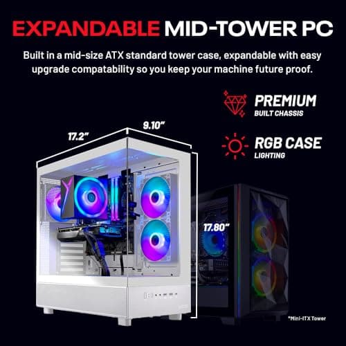 Skytech Azure Gaming PC Desktop, Ryzen 5 7600 3.8 GHz (5.1GHz Turbo), NVIDIA RTX 5060 8GB, 1TB NVMe SSD, 16GB DDR5 RAM 5200, 650W Gold PSU, Wi-Fi, Win 11