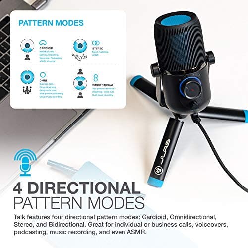 JLab Talk USB Microphone, USB-C Output, Cardioid, Omnidirectional, Stereo or Bidirectional, 96k Sample Rate, 20Hz, 20kHz Frequency Response, Volume, Gain Control, Quick Mute, Plug & Play
