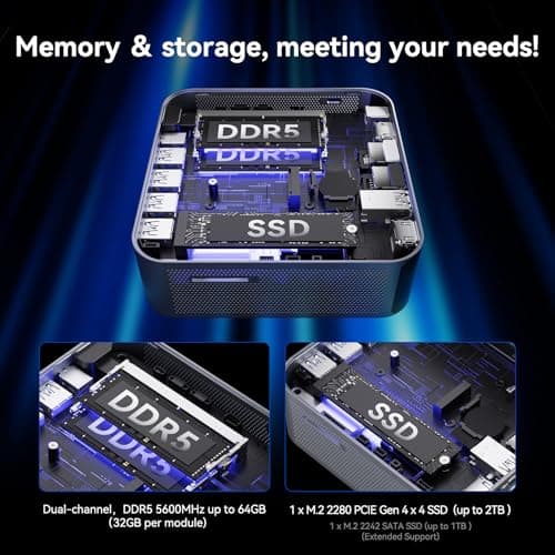 GEEKOM GT1 Mega AI Mini PC,14th Intel Ultra U9-185H (Up to 5.1 GHz), 32GB DDR5 2TB M.2 NVMe PCIe Gen4 SSD, Mini Desktop Computers Windows 11 Pro, WiFi 7/BT 5.4/Dual 2.5G LAN/USB4.0/8K/3 Years Warranty