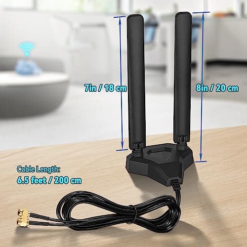 Eightwood WiFi 6E Tri-Band Antenna 6GHz 5GHz 2.4GHz Gaming WiFi Antenna Magnetic Base with 6.5ft Extension Cable for PC Desktop Computer PCIe WiFi 6E Card, Router
