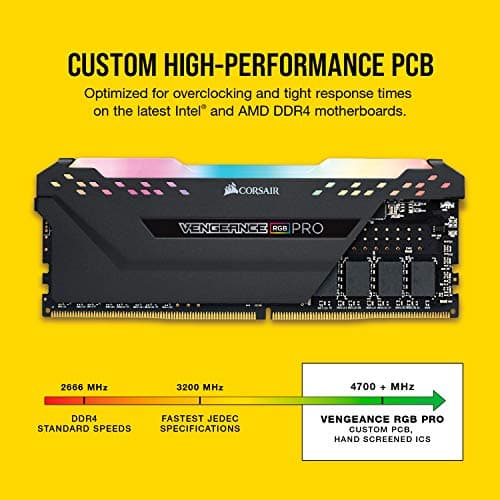 CORSAIR VENGEANCE RGB PRO DDR4 RAM 16GB (2x8GB) 3200MHz CL16-18-18-36 1.35V Intel AMD Desktop Computer Memory - Black (CMW16GX4M2C3200C16)