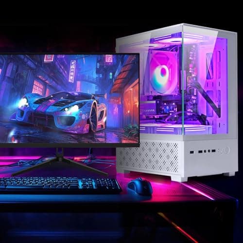 LXZ Desktop PC Computer AMD Ryzen 7-5700G 8 core 3.9GHz, 16G DDR4 RAM, 512GB NVME SSD, Tower Computer with Power Supply 400W for Home and Office (White)