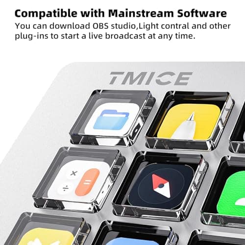 TMICE Stream Controller - Live Production Controller with 15 Customizable LCD Keys and Adjustable Stand, Trigger Actions in OBS Studio, Streamlabs, Twitch, YouTube and More, Works with PC/Mac