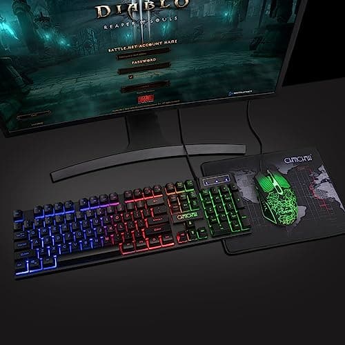 CHONCHOW Gaming Keyboard and Mouse Led Backlit USB Wired with Light Up 104Key 3600DPI 2 Side Button Mouse Keyboard Mechanical Feeling Compatible with PC Mac OS Xbox Ps4 Ps5 with Mousepad