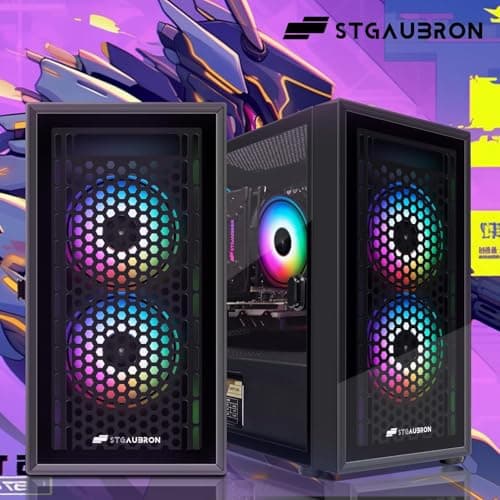 STGAubron Gaming PC Computer Desktop, Radeon RX 560 4G, Intel i7 Xeon E5 up to 3.0GHz, 16GB RAM, 512GB SSD, WiFi, BT 5.0, RGB Fan x3, Windows 10 Home for Gamer, Streaming
