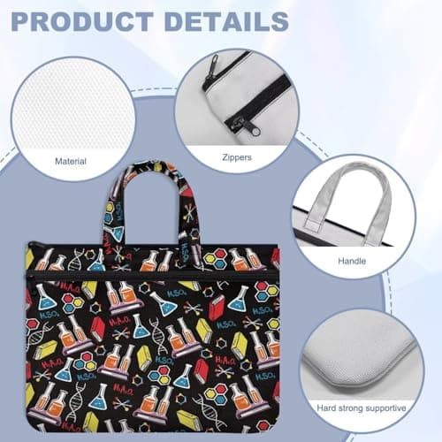Large Document Pouch with Zipper Lightweight Tote Art Bag Reusable Filing Folder for School Office
