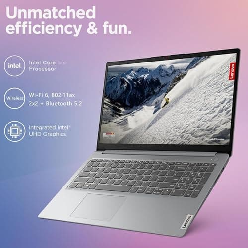 Lenovo IdeaPad 1i Laptop with Microsoft 365 Home and Business • 12GB RAM • 1TB Cloud Storage and 256GB SSD • Intel Core • 15 Anti-Glare Screen • WiFi-6 • 11HR Battery • Windows 11 • w/o Earbuds