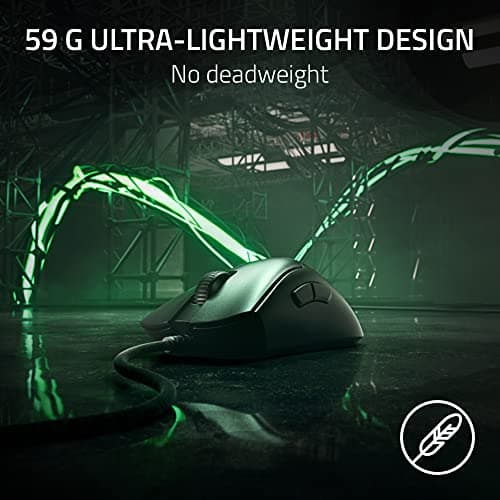 Razer DeathAdder V3 Wired Gaming Mouse: 59g Ultra Lightweight - Focus Pro 30K Optical Sensor - Fast Optical Switches Gen-3-8K Hz HyperPolling-6 Programmable Buttons -Ergonomic -Speedflex Cable- Black