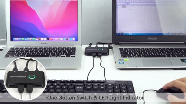 USB 3.0 Switch Selector for 2 Computers, USB Switcher Sharing 4 USB Devices Peripheral Hub for Mouse, Keyboard, Scanner, Printer; for Mac/Windows/Linux; 2 Pack USB Cables Included