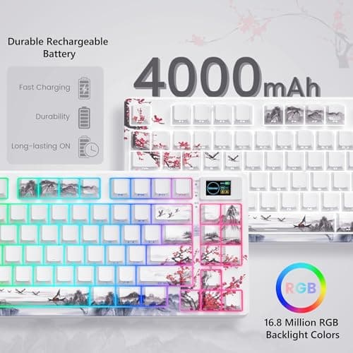 Womier 75% Keyboard with Color Multimedia Screen Wireless Gaming Mechanical Keyboard, Theme 3-Modes Hot Swappable Key Board w/Wrist Rest,SK80 PRO Gasket RGB Custom for Mac/Win,Red Plum
