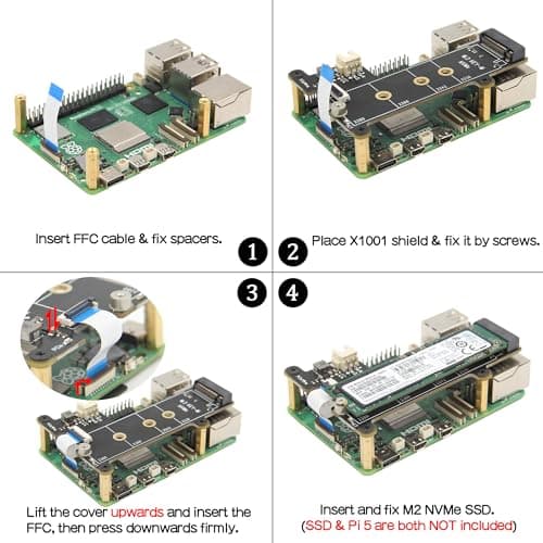 Geekworm X1001 PCIe to M.2 HAT Key-M NVMe SSD PIP PCIe Peripheral Board for Raspberry Pi 5 Support M.2 2230/2242/2260/2280 SSD