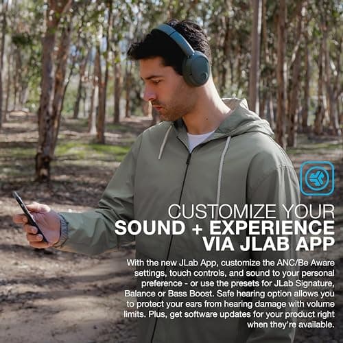 JLab JBuds Lux ANC Wireless Headphones, Sage, Hybrid Active Noise Cancelling, Customizable Sound, Spatial Audio Compatible, Premium Over-Ear Bluetooth Headset