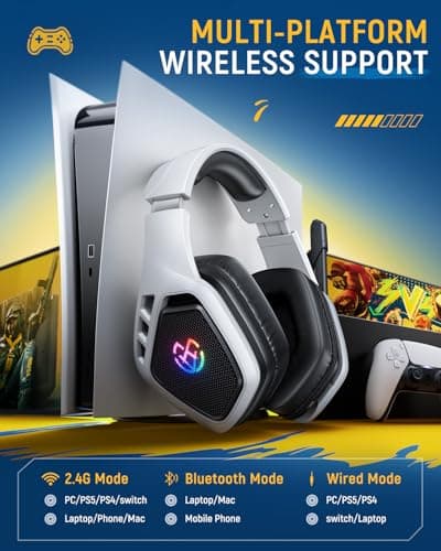 Wireless Gaming Headset for PC, Ps5, Ps4, 2.4 Ghz USB & Type-C Gaming Headphones with Microphone, 30H Battery Bluetooth Headphones for Switch, Laptop, Mobile, Mac