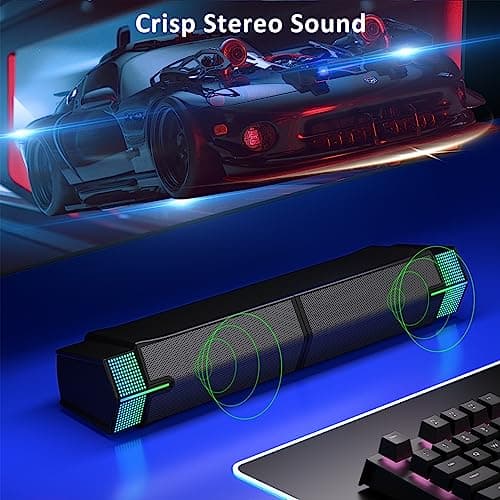 Jeecoo M20 Bluetooth Computer Speakers for PC Desktop Monitor, Gaming PC Sound Bar - Wired USB-Powered, Superb Stereo Sound, with LED Lighting - Combine/Separate to Customize Your Desk