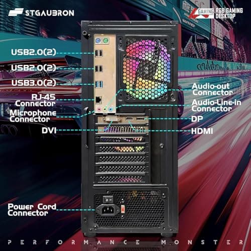 STGAubron Gaming PC Computer Desktop, Intel i7 Xeon E5 2.8GHz, Radeon RX 550 4G, 16GB DDR4, 512GB SSD, WiFi, BT 5.0, RGB Fan x4, Windows 10 Home